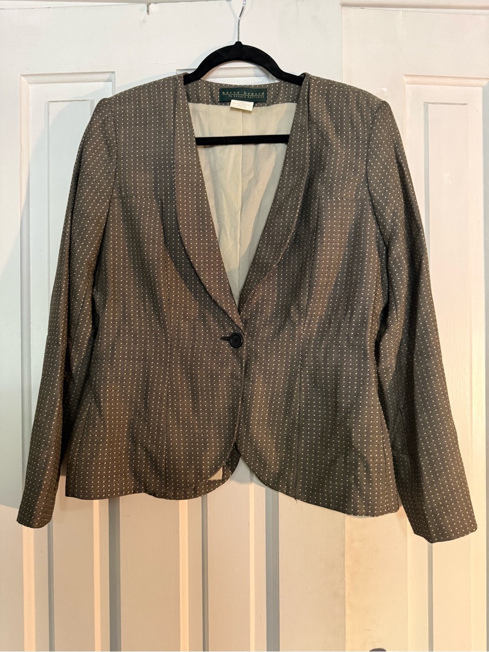 Harve Benard Suit Grey Pindot Single-Button Blazer and skirt